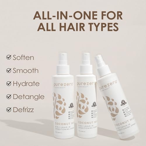 Purezero 9-in-1 Leave-In Conditioner Spray 6 oz – Multi-Action Hair Treatment for Moisture, Detangling, Frizz Control, Heat Protection, and Shine