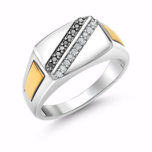 Gem Stone King Black Diamond and Lab Grown Diamond Ring for Men (Size 8)