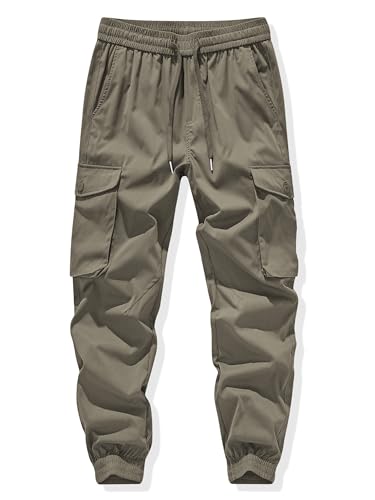 JMIERR Mens Fashion Cargo Joggers Pants - Casual Tapered Stretch Chino Athletic Sweatpants Drawstring Work Hiking Workout Trousers with Pockets Fall Clothing, XL, Olive Green