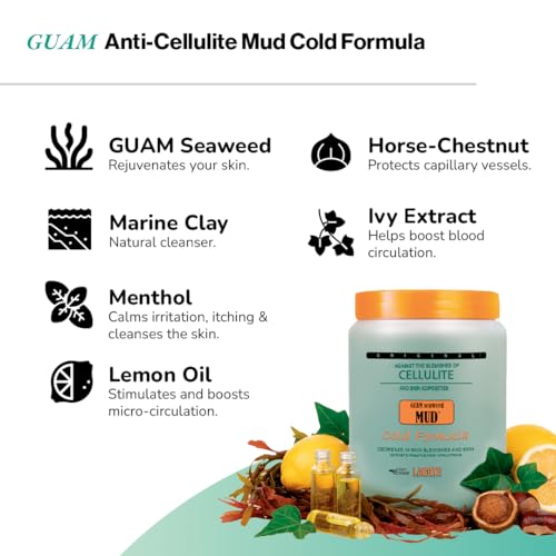 GUAM Anti-cellulite Mud COLD FORMULA, Seaweed Body Wrap for Cellulite, Skin Tightening Clay for Body Cellulite and Leg Swelling, Lymphatic Drainage | Cellulite Removal Treatment (1.1 LB)