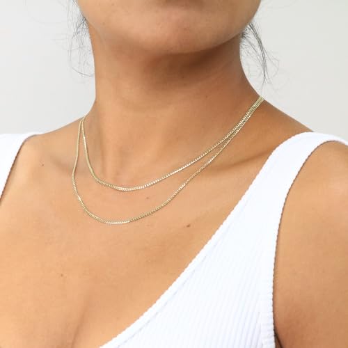 Nuragold 14k Real Yellow Gold Cuban Curb Solid Link Chain Necklace - 2mm - 20"