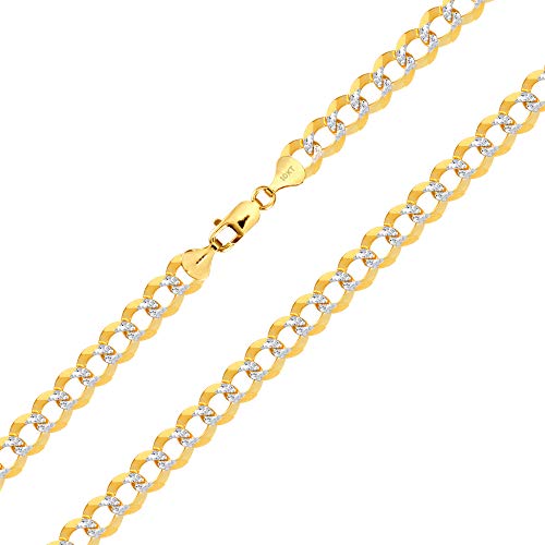 Nuragold 10k Real Yellow Gold Cuban Curb 10mm Solid Pave Chain Necklace - 24"