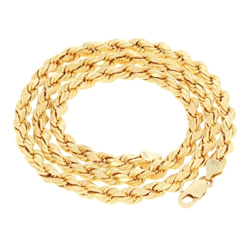 Nuragold 14k Real Yellow Gold Rope Chain Diamond Cut Mens Necklace - 7mm - 24"