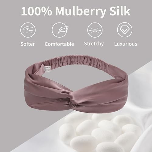 ZLYC Mulberry Silk Headband for Women's Hair, Solid Batik Pink