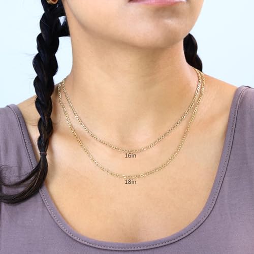Nuragold 14k Real Yellow Gold Figaro Link 2.75mm Chain Necklace (16"-30") - 24"