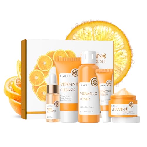 LAIKOU Vitamin C Skin Care, Skin Care Set Beginner Kit TSA-friendly 5pcs