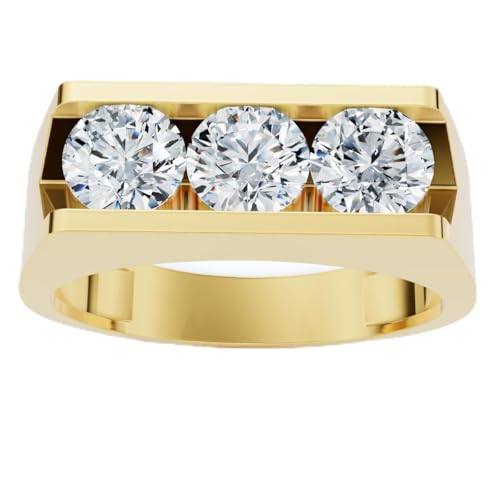 P3 POMPEII3 Pompeii 1 1/2ct Diamond Three Stone Mens Wedding 3 Round Jewelry Ring 10k Yellow Gold - Size 7