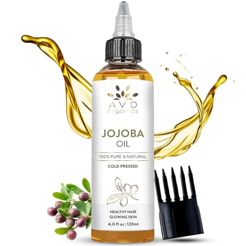 AVD ORGANICS Jojoba Oil for Hair (120ml Large) – Natural Cold-Pressed Unrefined Hexane Free huile de jojoba for Hair, Face, Scalp, Nails & Cuticles | Carrier Oil - 4.05 fl oz