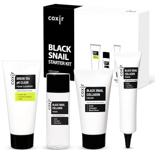 coxir Black Snail Collagen Starter Kit, Korean Travel Essentials (4-Piece)