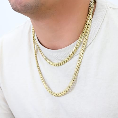 Nuragold 10k Real Yellow Gold Royal Monaco 7.5mm Miami Cuban Chain Necklace - 24"