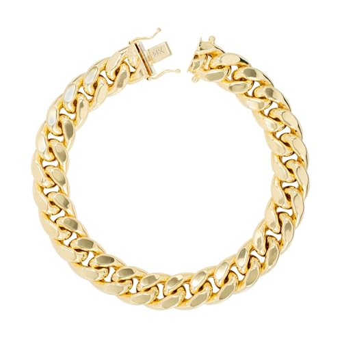 Nuragold 14k Real Yellow Gold Miami Cuban Link 9mm Chain Italian Bracelet - 7"