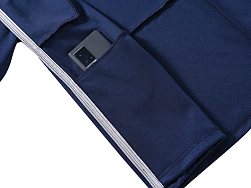 MoFiz Men's Activewear Full Zip Warm Tracksuit Sports Set Casual Sweat Suit Jogger Running 2 Piece Outfits Navy&Light Gray XL