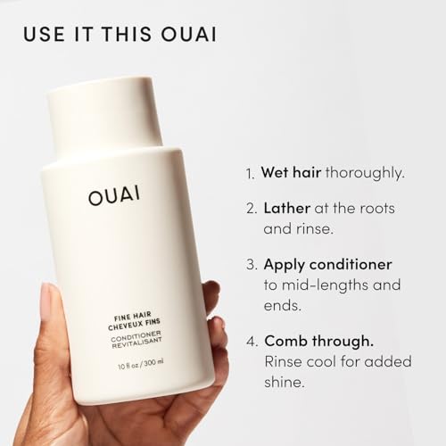 OUAI Fine Shampoo and Conditioner Set - Sulfate Free Shampoo and Conditioner for Women & Men - Made with Keratin, Marshmallow Root, Shea Butter & Avocado Oil - Free of Parabens & Phthalates (10 Fl Oz)