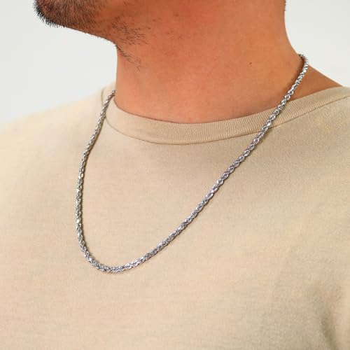 Nuragold 10K Real White Gold Solid Rope Chain Diamond Cut Necklace 1mm- 6mm - 20",4mm