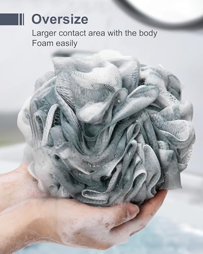 MTDLYICE Loofah Sponge, XXL Large Loofah 100g 4 Pack, Bath Sponge Soft Mesh Shower Loofah for Men, Body Scrub, Shower Pouf Bath Accessories, for Body Wash, Soap (Blue Gray)
