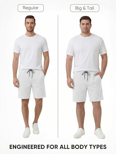 JMIERR Mens Casual Gym Shorts Stretch Elastic Waist Drawstring Waffle Workout Gym Shorts Lounge Basketball Running Joggers Shorts with Pockets,US 34(M),White