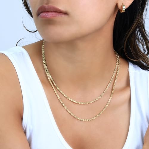 Nuragold 14k Real Yellow Gold Rope Chain Solid Diamond Cut Necklace - 2mm - 20"