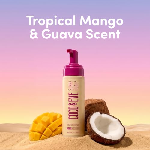Coco & Eve Self Tanner Foam Kit - (Medium) Streak-Free Sunless Tanning Mousse, Tropically Scented Natural Looking Tan With Mitt Applicator, Vegan, Cruelty Free | Sunny Honey Bali Bronzing, 6.7 fl oz
