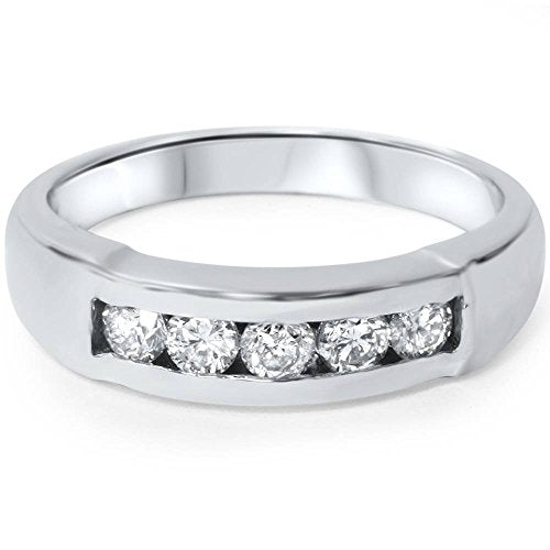 Pompeii Mens 1/2ct 14K White Gold Round Diamond Wedding Ring - Size 9