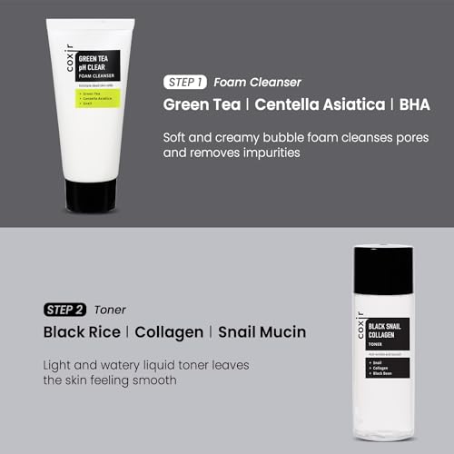 coxir Black Snail Collagen Starter Kit, Korean Travel Essentials (4-Piece)