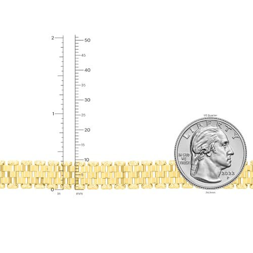 Floreo 14k Yellow Gold 9.5mm Brick Watch Band Panther Link Bracelet, 7.25 Inch