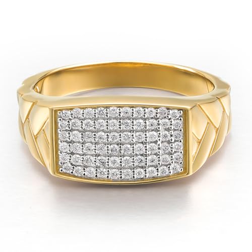 Gem Stone King 10K Gold Lab Grown Diamond Pave Ring for Men (Size 7)