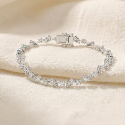 P3 POMPEII3 Pompeii 3.43Ct 14k White Gold Natural Real Diamond Pear Frame Tennis Bracelet 7" Women's