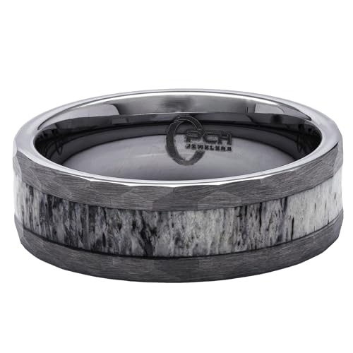 PCH Jewelers Deer Antler Ring in Tungsten Hammered Finish 8mm Comfort Fit Wedding Band (9)