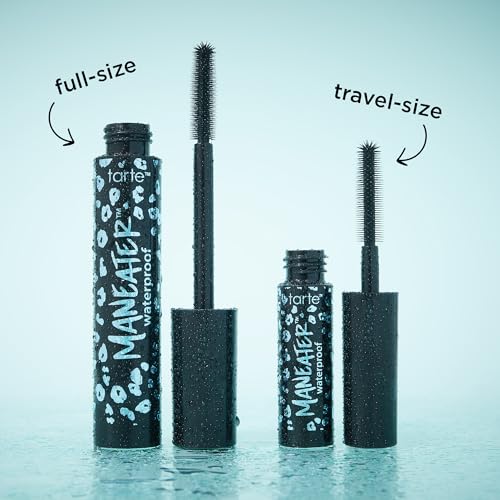 tarte maneater waterproof mascara – Extreme Curl, Instant Volume & Length, 16HR Ultra-Creamy Longwear Eye Makeup, Cruelty-Free, full size, black