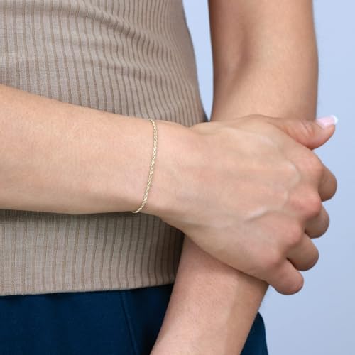 Nuragold 14k Real Yellow Gold Rope Chain Solid Diamond Cut Bracelet - 1.5mm - 9"