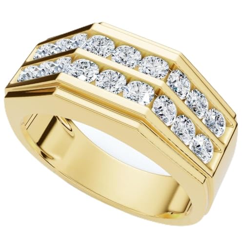 P3 POMPEII3 Pompeii 1 1/2Ct Men's Multi-Row Diamond Ring in 10k Yellow Gold - Size 8