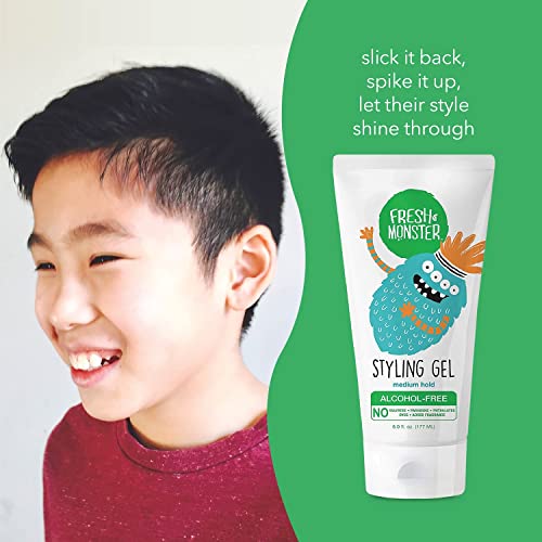Fresh Monster Kids Hair Styling Gel, Medium Hold, Alcohol-Free, 6 oz