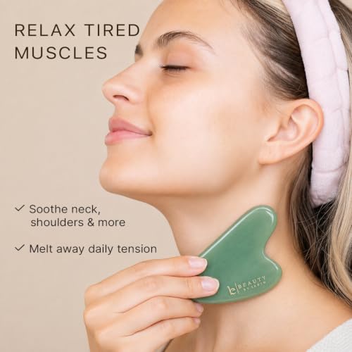 Jade Gua Sha Facial Tools - Depuffer & Massager Tool for Lymphatic Drainage