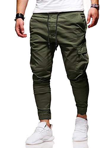 BUXKR Mens Cargo Pants Casual Hiking Pants Workout Joggers Sweatpants for Men,Army Green,M