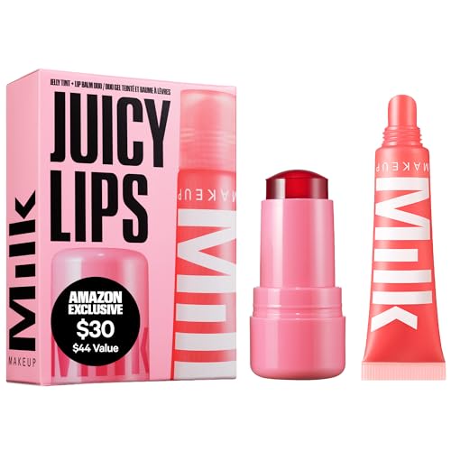 Milk Makeup Cooling Water Jelly Tint + Balmade Hydrating Lip Balm Set – Sheer Red Lip + Cheek Stain and Sheer Gloss with High-Shine Finish – Full Size Chill (Red) 0.17 oz + Werk Out (Dusty Rose) 0.4oz