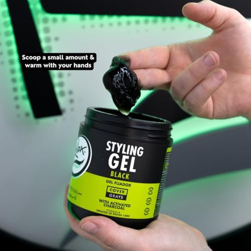 Rolda Black Styling Hair Gel - Medium To Strong Hold With Medium Shine For a Wet Slicked Back Look With All Day Hold - Activated Black Charcoal Covers Grey Hair Instantly 35.2oz