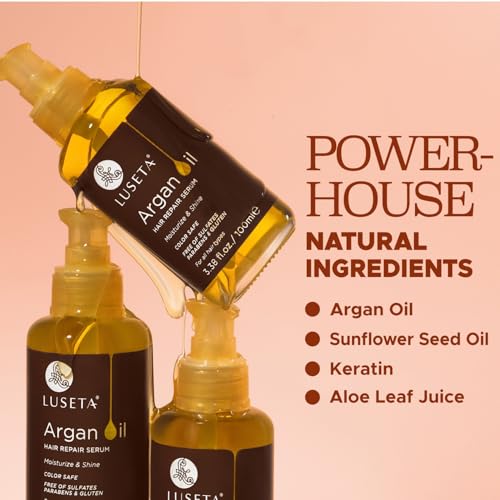 LUSETA Pure Argan Oil Hair Serum for Frizz Control 3.38 Floz