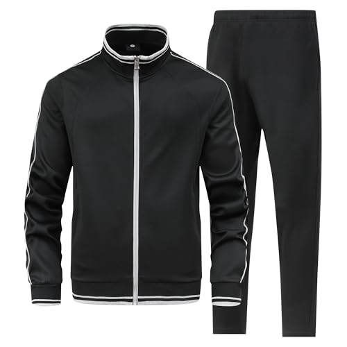 JIASCVGA Men's 2 Pieces Athletic Tracksuit Full-Zip Workout Sweatsuit with Active Jackets and Pants