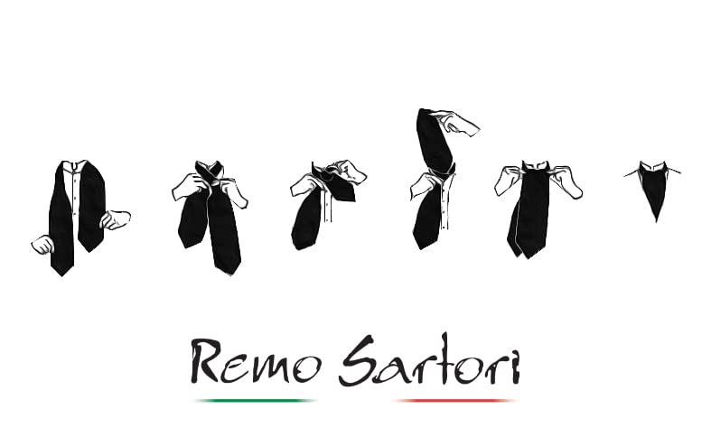 Remo Sartori Made in Italy Men's Solid Self Cravat Ascot Tie,Double Pointed,Silk (Black)