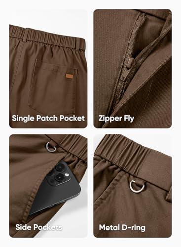 JMIERR Men's Stretch Chino Pants Business Casual Essentials Elastic Waist Classic Fit Tapered Cotton Twill Work Athletic Golf Dress Chocolate Brown Trousers, M, Coffee