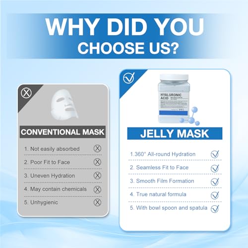 Angeland Jelly Mask for Facials Professional, Hydrating & Moisturizing Peel-Off Natural Gel Face Mask SkinCare, Professional Spa Use Jelly Face Masks, Deep Hydration & Glow 23 Fl Oz (Hyaluronic Acid)