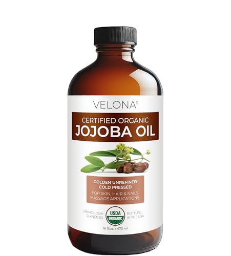 velona USDA Organic Jojoba Oil - 16 fl oz Glass Bottle, Cold Pressed, Pump