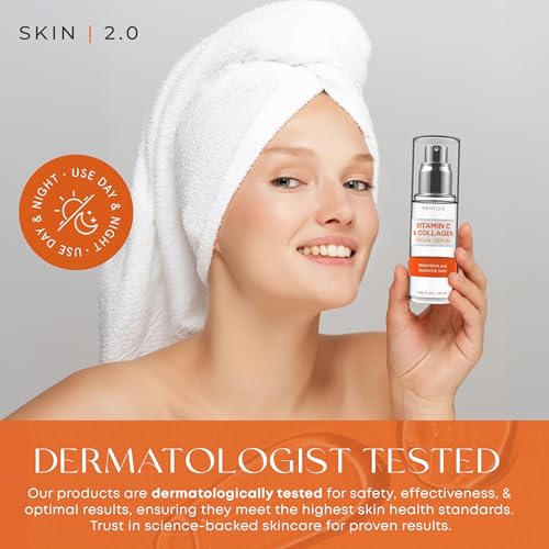 Skin 2.0 Vitamin C & Collagen Serum & Day Cream Set - Anti-Aging, Dark Spot Remover & Brightening - Dermatologist Tested Korean Skincare - Clean Beauty, Cruelty-Free, All Skin Types - 1.69 Fl. oz