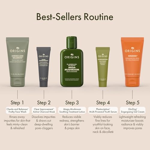 Origins Bestselling Skincare Set | Features Cleanser, Mask, Treatment Lotion, Serum & Moisturizer | With Peptides, Hyaluronic Acid & Niacinamide