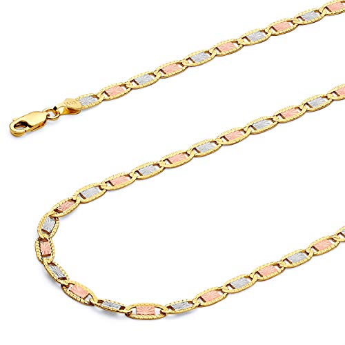 14k REAL Tri Color Gold Solid 2mm Star/Edge Diamond Cut Chain Necklace with Lobster Claw Clasp - 20"