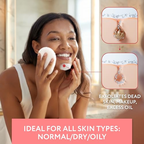 IMPRESA Facial Sponge - Daily Deep Cleansing Face Scrubber - Gentle Exfoliating Pads for Dead Skin Removal - Reusable Face Scrub Pads for Normal to Oily Skin (White, Regular)