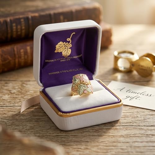 Men's Square with Leaves Ring, 10k Yellow Gold, 12k Green and Roe Gold Black Hill Gold Size 12