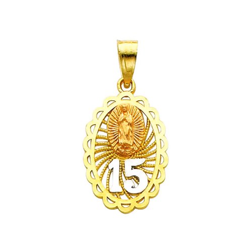 The World Jewelry Center 14k Real Tri Color Gold 15 A?os Pendant with 1.5mm Diamond Cut Chain Necklace - 18"