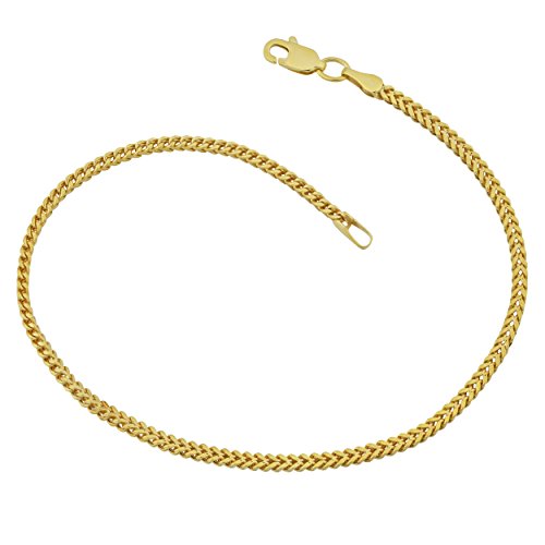 Womens Link Chain - 10k Yellow Gold 2 mm Franco Link Bracelet 7.5 in