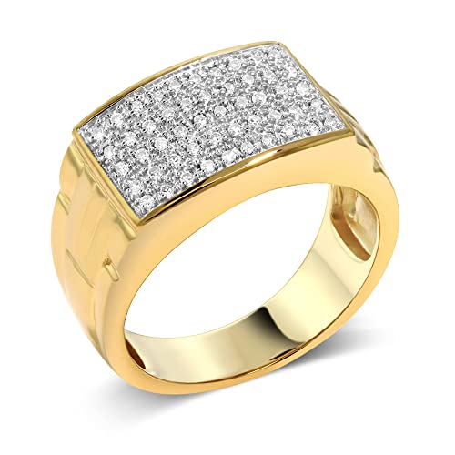 Gem Stone King White Diamond Ring For Men | 10K Yellow Gold